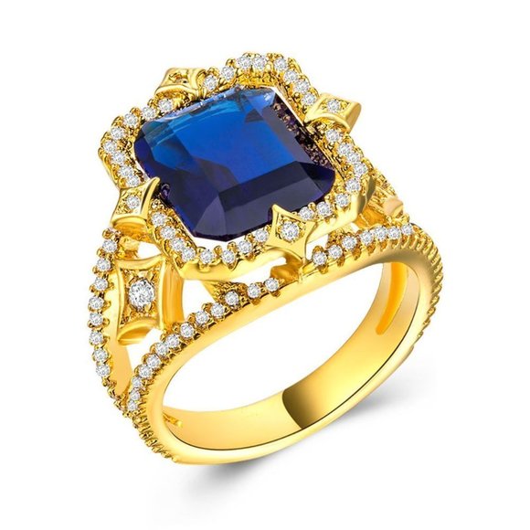 🍂 18K Gold Plated Luxury Stylish Blue CZ Wedding Ring, FB16FA1088 - Picture 3 of 4